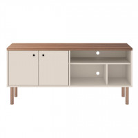 Manhattan Comfort 3LC1 Windsor 53.54 Modern TV Stand with Media Shelves and Solid Wood Legs in Off White and Nature